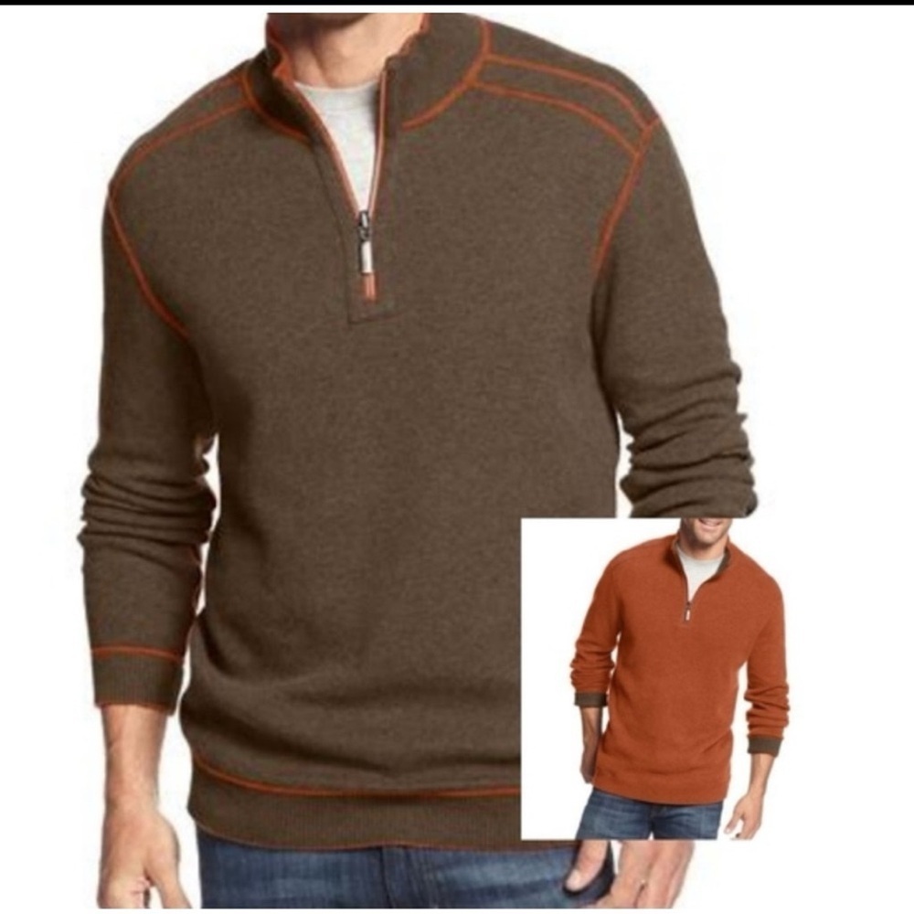 Tommy Bahama Flipshore Half Zip Reversible Pullover, Orange/Heather, Size XLarge